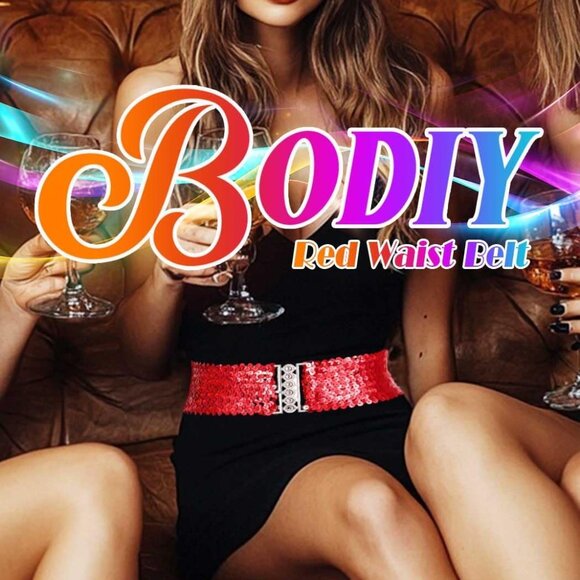 Women Sequin Wide Waist Belt Elastic Glamorous Dress Belt Stylish Accessory - Picture 5 of 7